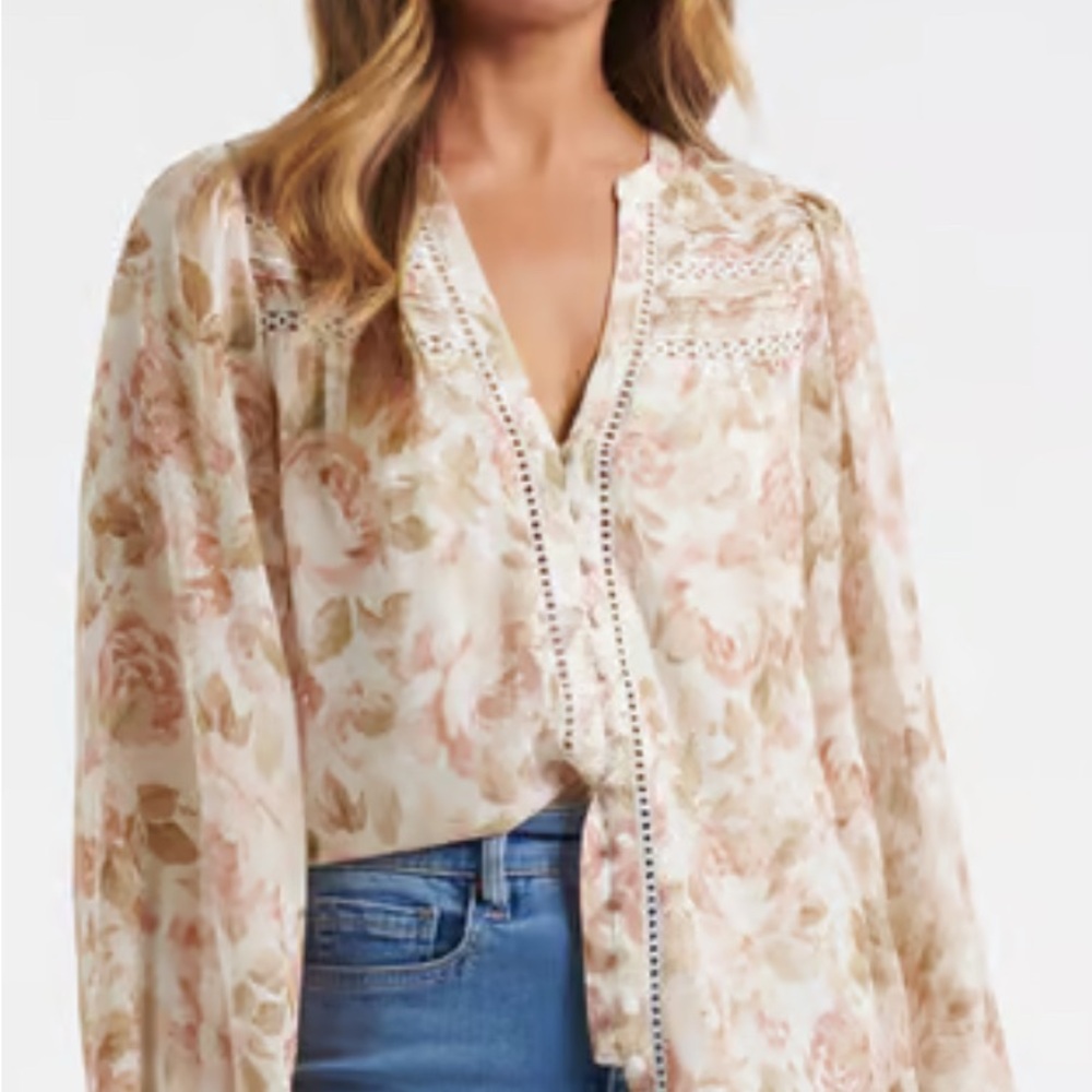 Forever New Cream Floral Blouse sz 4